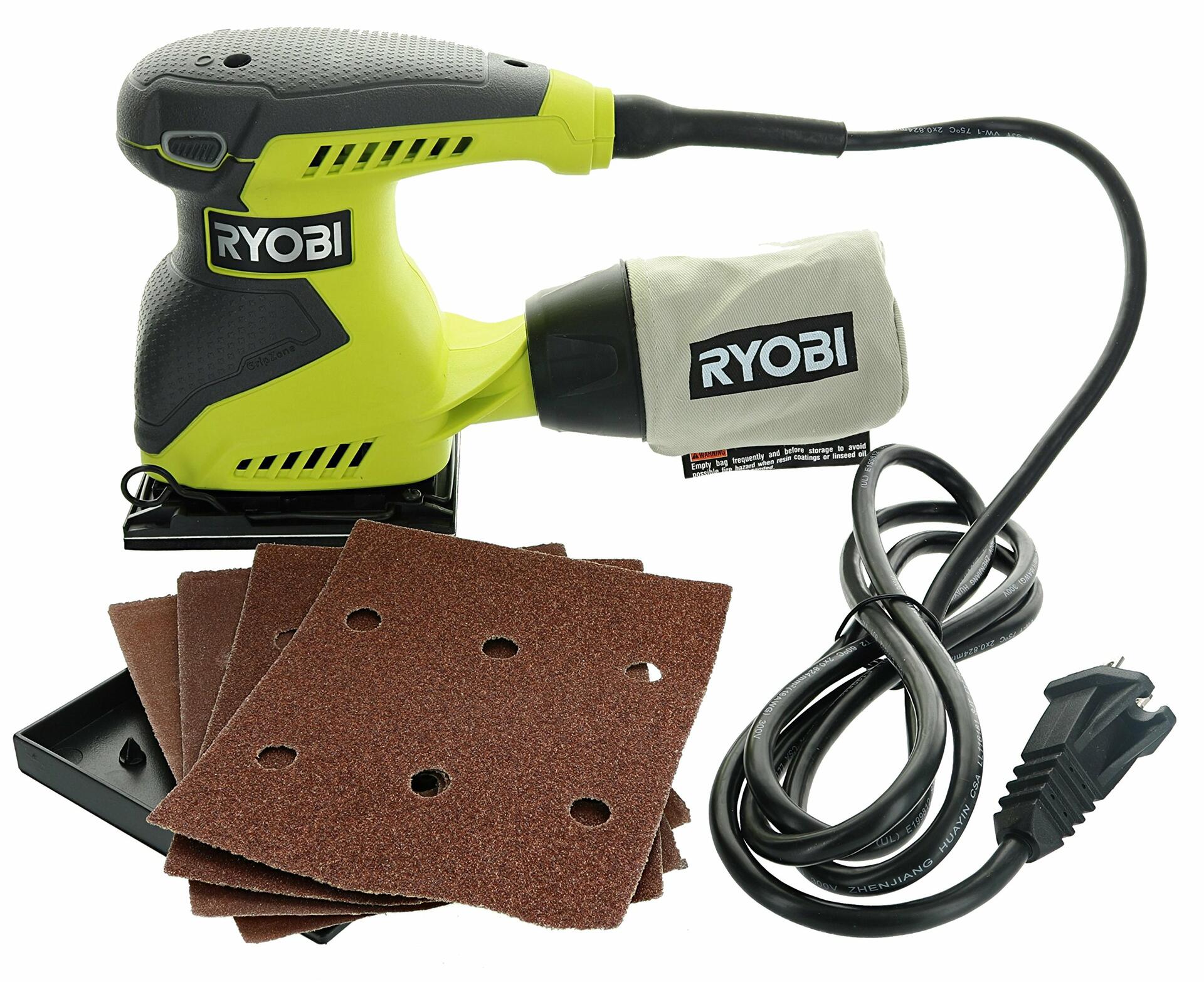 Ryobi S652DGK Corded 2 Amp 1/4 Inch 14,000 OBM Squared Orbital Finishing Sheet