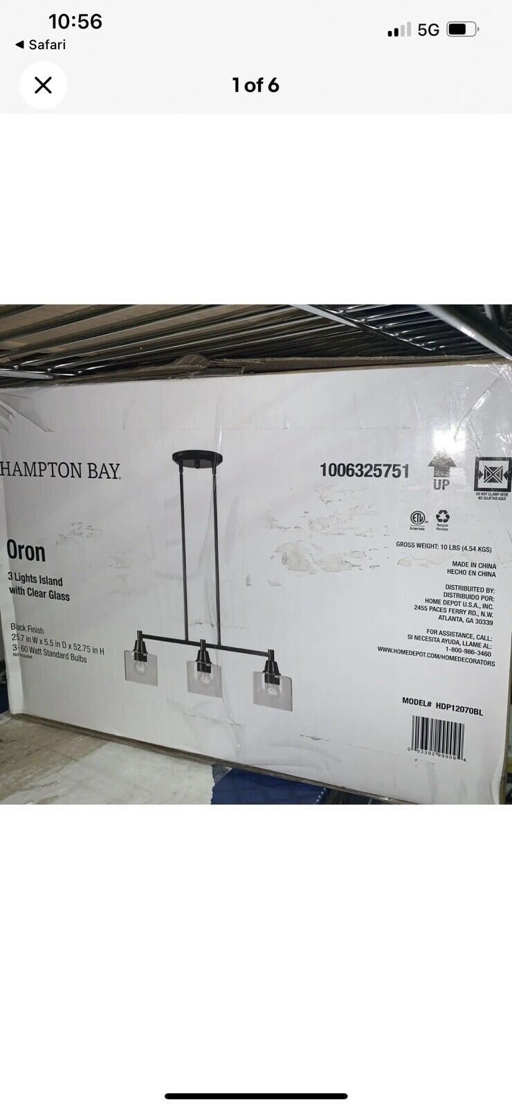 Hampton Bay Oron 3-Light Black Linear Pendant Light with Clear Glass