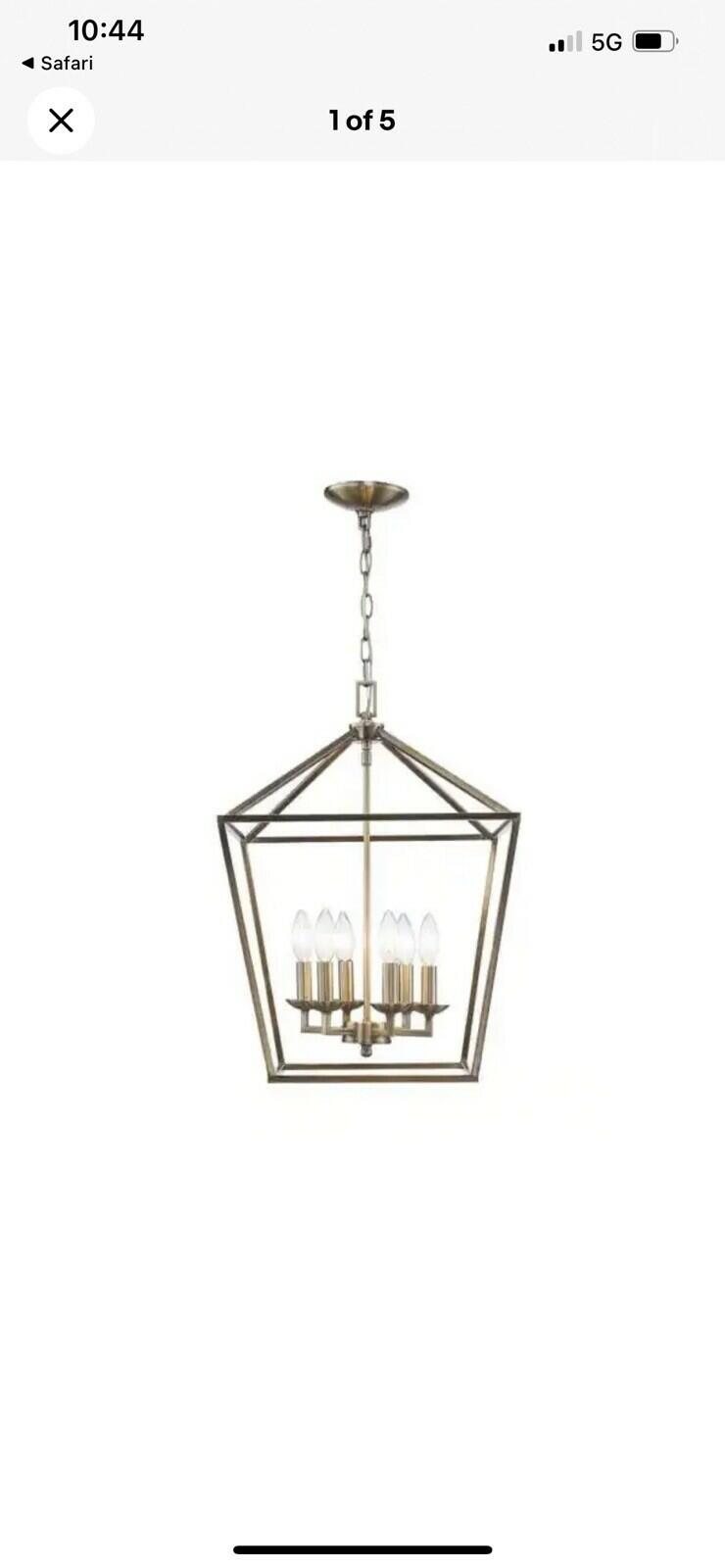 Weyburn 6-Light Brushed Brass Caged Farmhouse Chandelier for Dining Room By HDC