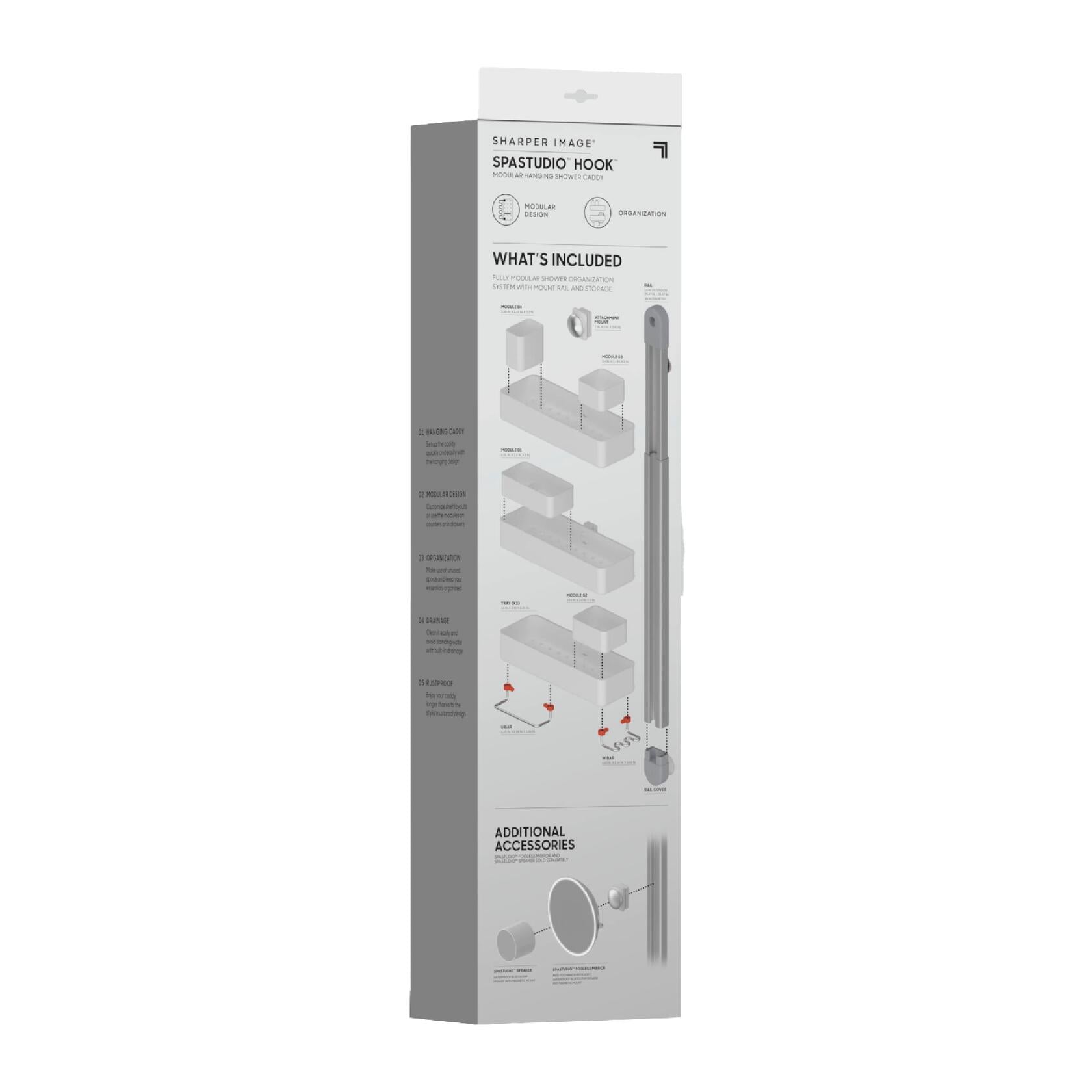 Sharper Image The SpaStudio Hook, Modular Hanging Shower Caddy, Adjustable 3