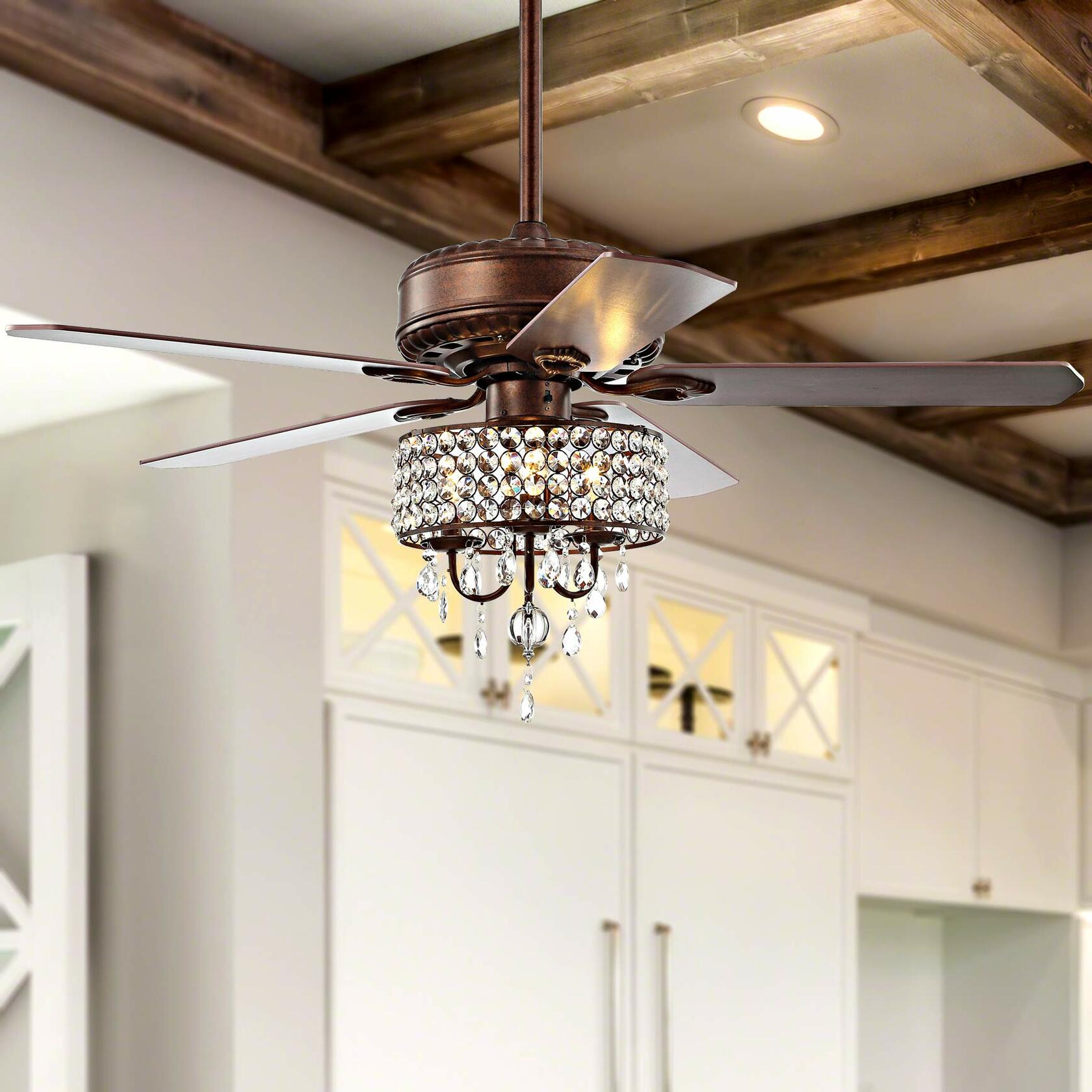 JONATHAN Y JYL9707A Becky 52" Crystal LED Chandelier Fan with Remote, Classic,
