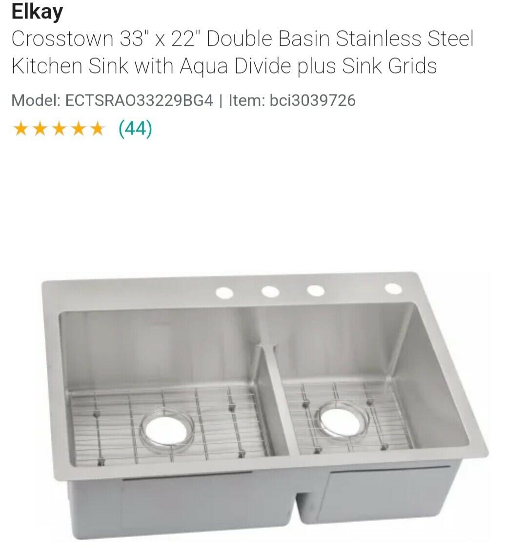 Elkay ECTSRAO33229BG Crosstown 33" x 22" Double Basin Stainless - 4 Faucet Holes