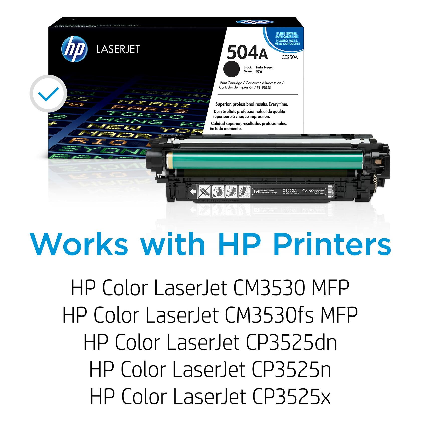 HP 504A Black Toner Cartridge | Works with HP Color LaserJet CM3530, CP3525