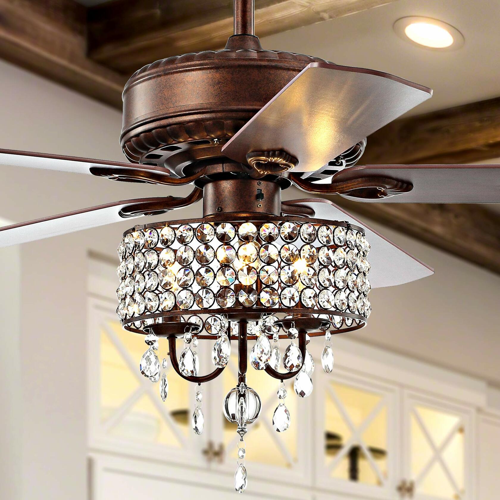 JONATHAN Y JYL9707A Becky 52" Crystal LED Chandelier Fan with Remote, Classic,