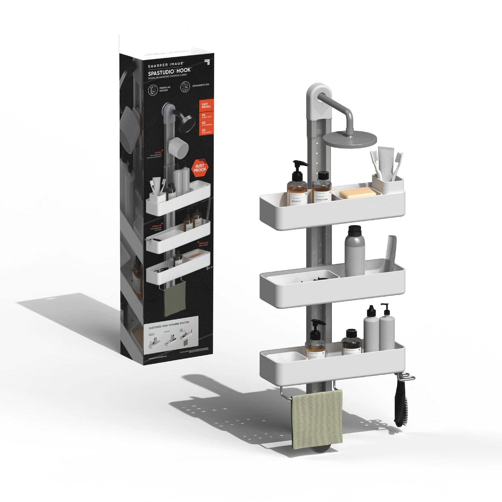 Sharper Image The SpaStudio Hook, Modular Hanging Shower Caddy, Adjustable 3