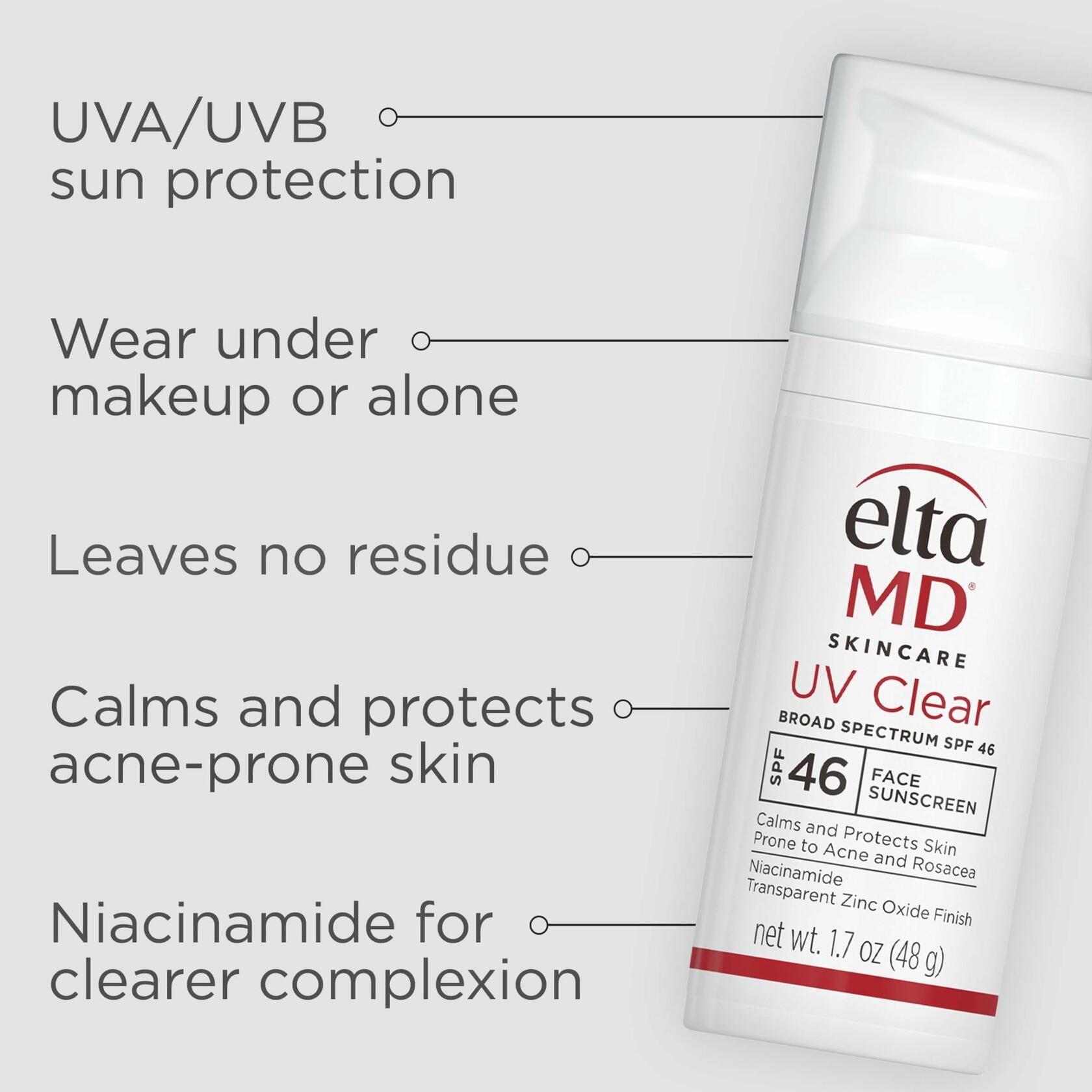 EltaMD UV Clear Face Sunscreen, Oil Free Sunscreen with Zinc Oxide, Dermatologist Recommended Sunscreen, 1.7 oz Pump