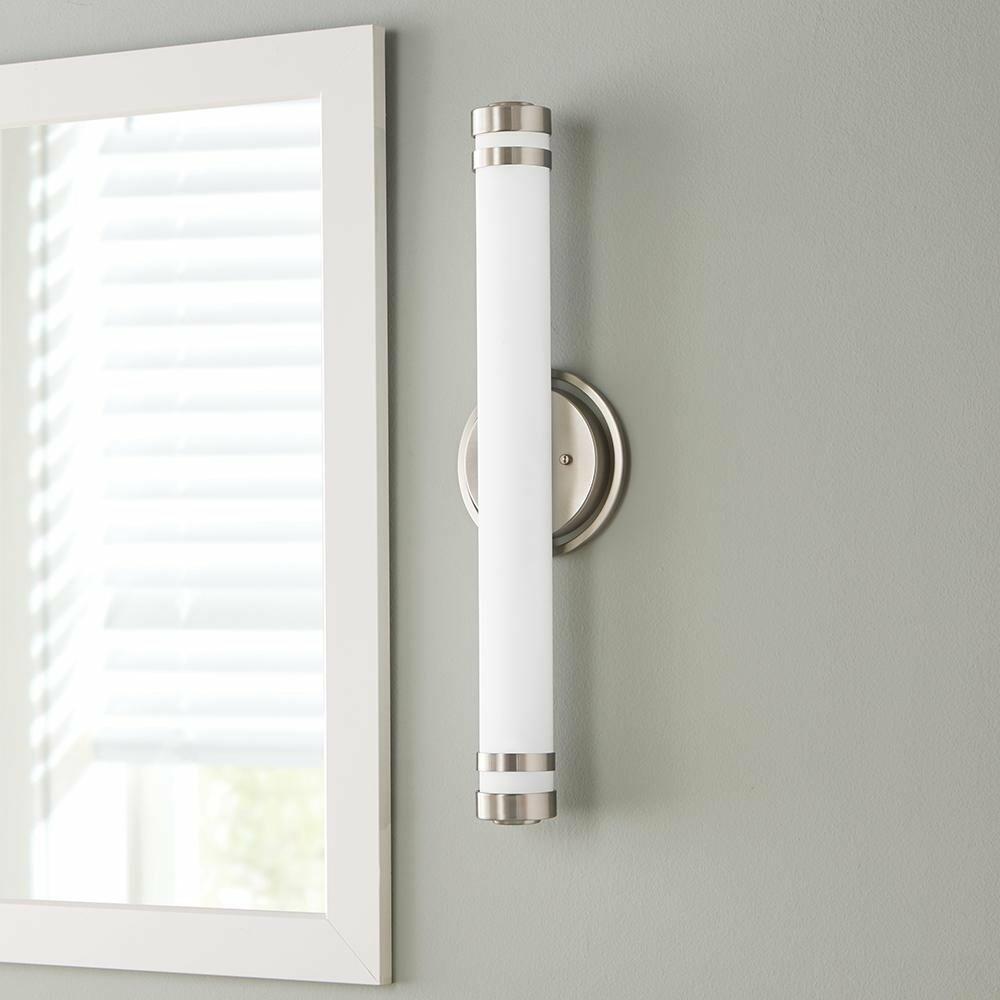 Home Decorators Collection 100-Watt Equivalent Brushed Nickel Integrated LED Vanity Light with Tube Etched Glass and Accented End Caps