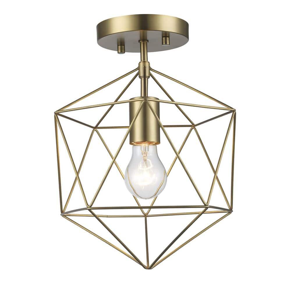 Winfield 9.5 in. 1-Light Gold Semi-Flush Mount Ceiling Light Fixture with