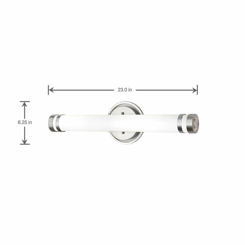 Home Decorators Collection 100-Watt Equivalent Brushed Nickel Integrated LED Vanity Light with Tube Etched Glass and Accented End Caps