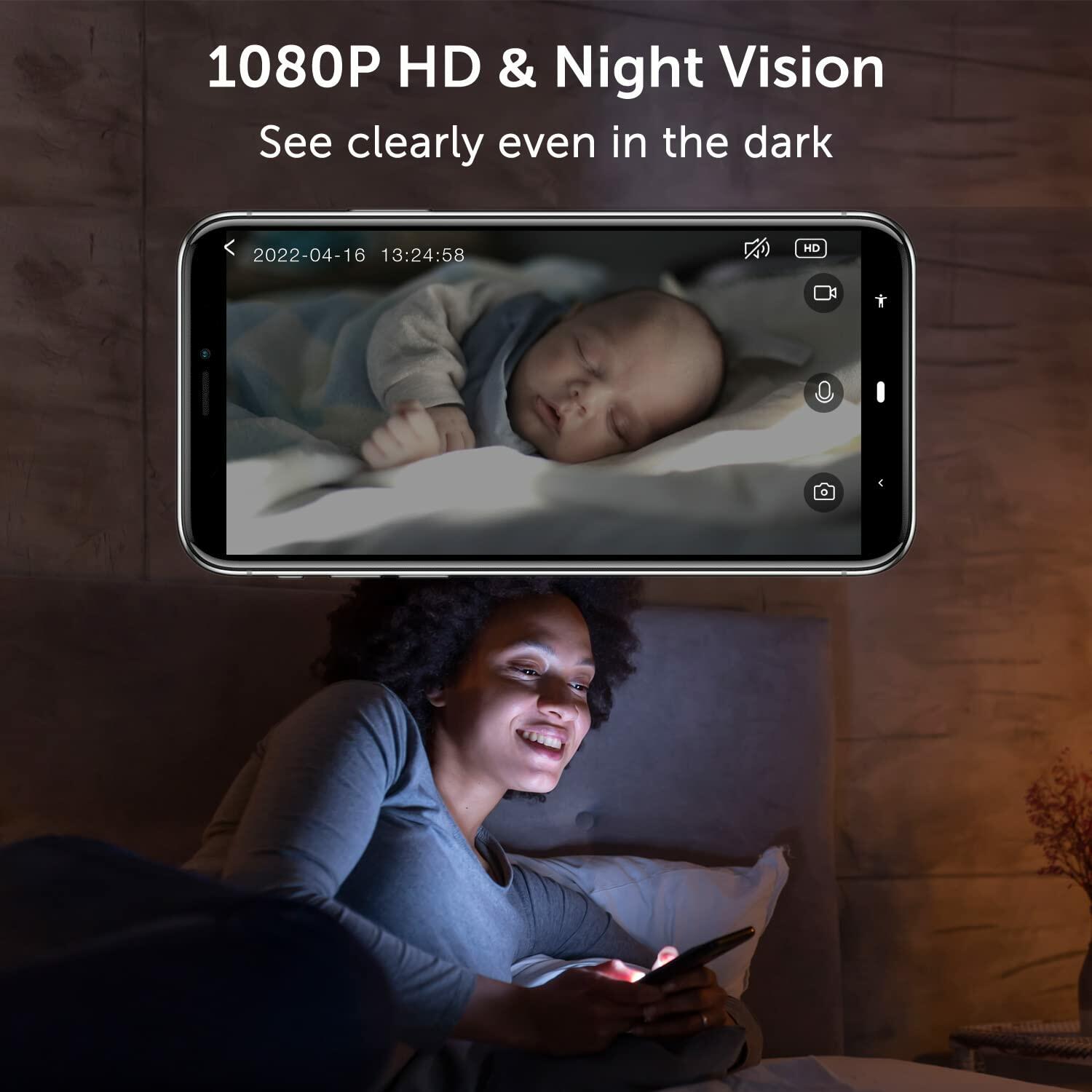 eco4life 1080p Indoor 2.4G WiFi Smart IP Camera with Night Vision, 2 Way Audio, 24/7 Motion Detection and Notification.