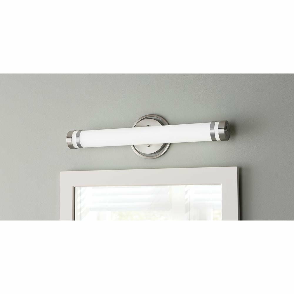 Home Decorators Collection 100-Watt Equivalent Brushed Nickel Integrated LED Vanity Light with Tube Etched Glass and Accented End Caps