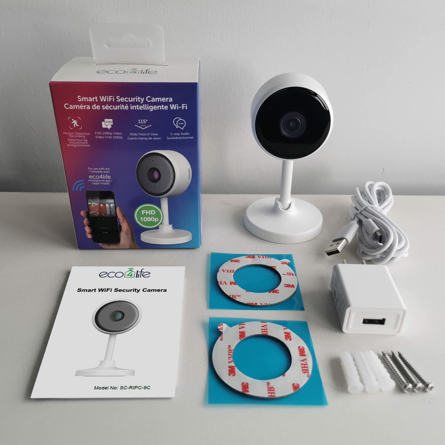eco4life 1080p Indoor 2.4G WiFi Smart IP Camera with Night Vision, 2 Way Audio, 24/7 Motion Detection and Notification.