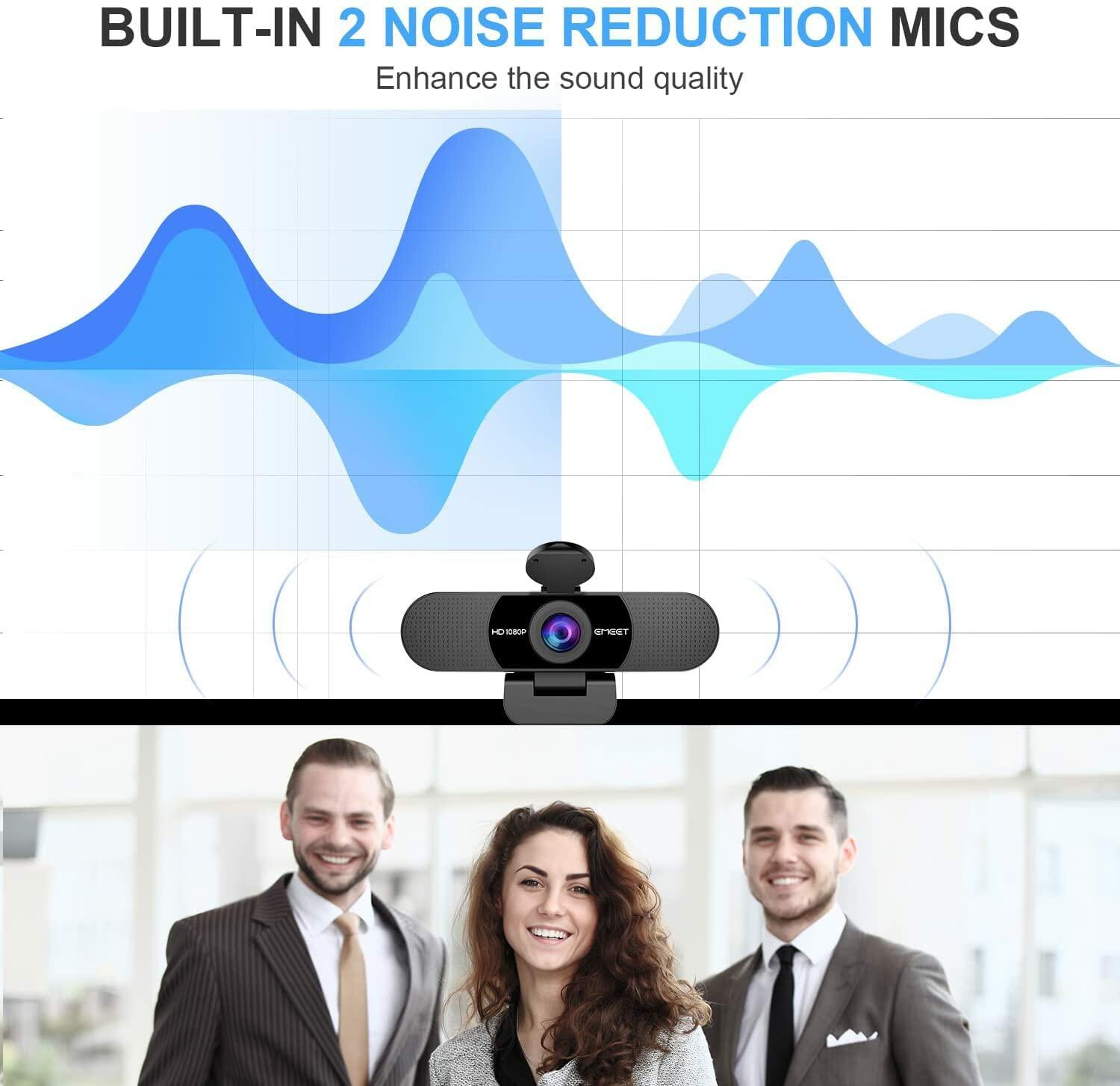 1080P Webcam with Microphone, eMeet C960 Web Camera & 3 in 1 Webcam with Mics