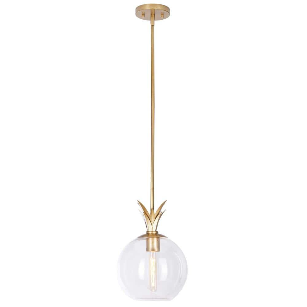Alsy Escapes 60-Watt 1-Light Brushed Gold Shaded Pendant Light with Globe Clear