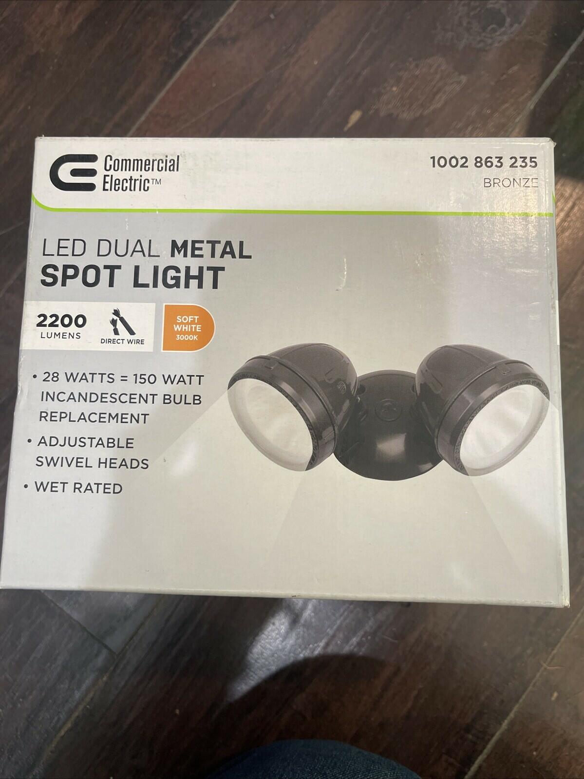 Commerial Electric LED Dual Metal Spot Light Hardwired Bronze