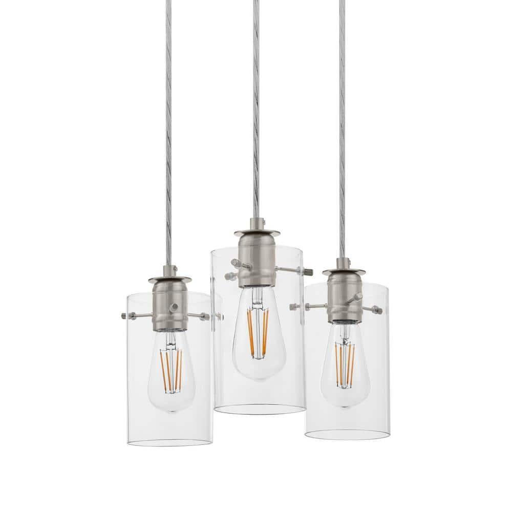 Hampton Bay Regan 3-Light Brushed Nickel Pendant Hanging Light with Clear Glass