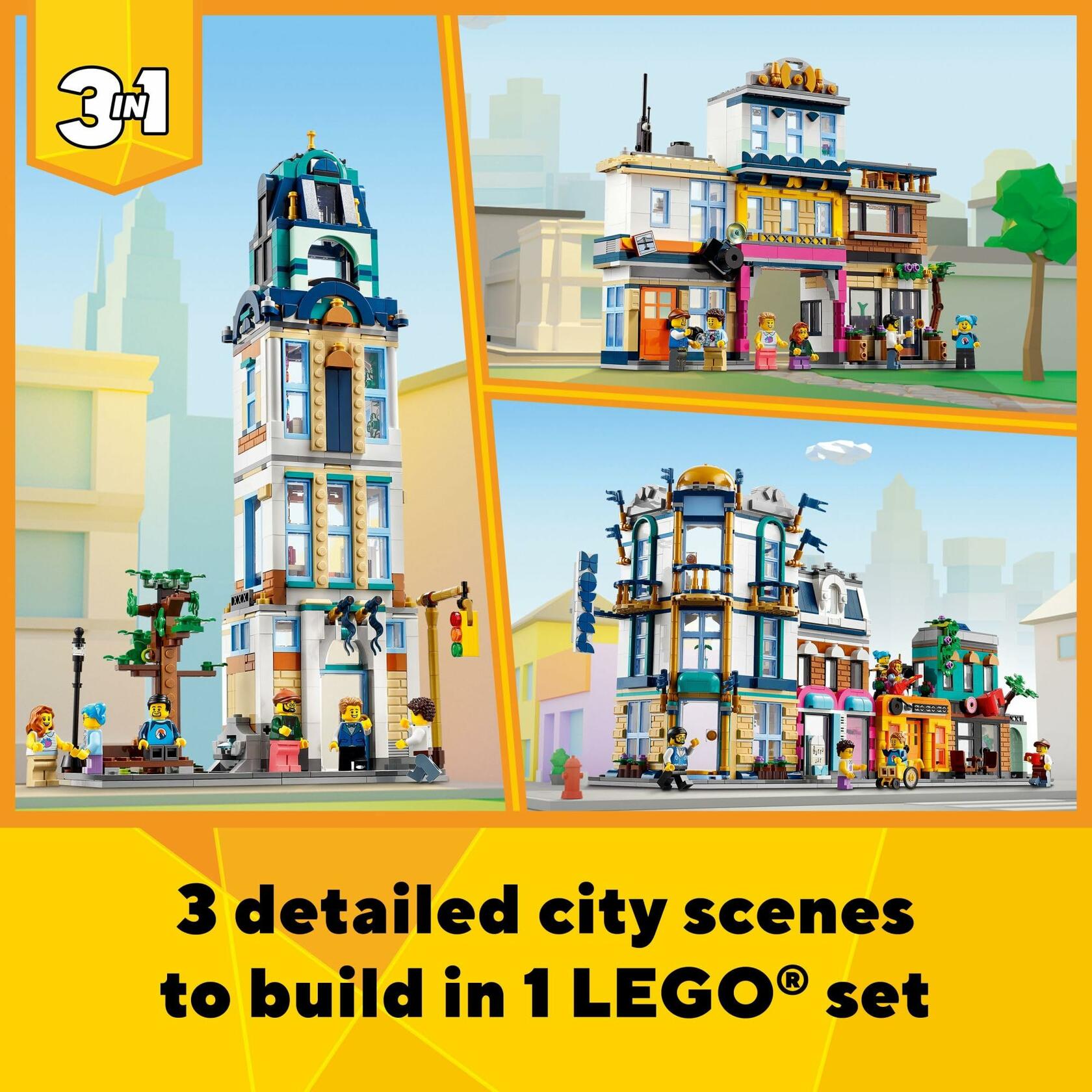 LEGO Creator Main Street 31141 Building Toy Set, 3 in 1 Toy City Art