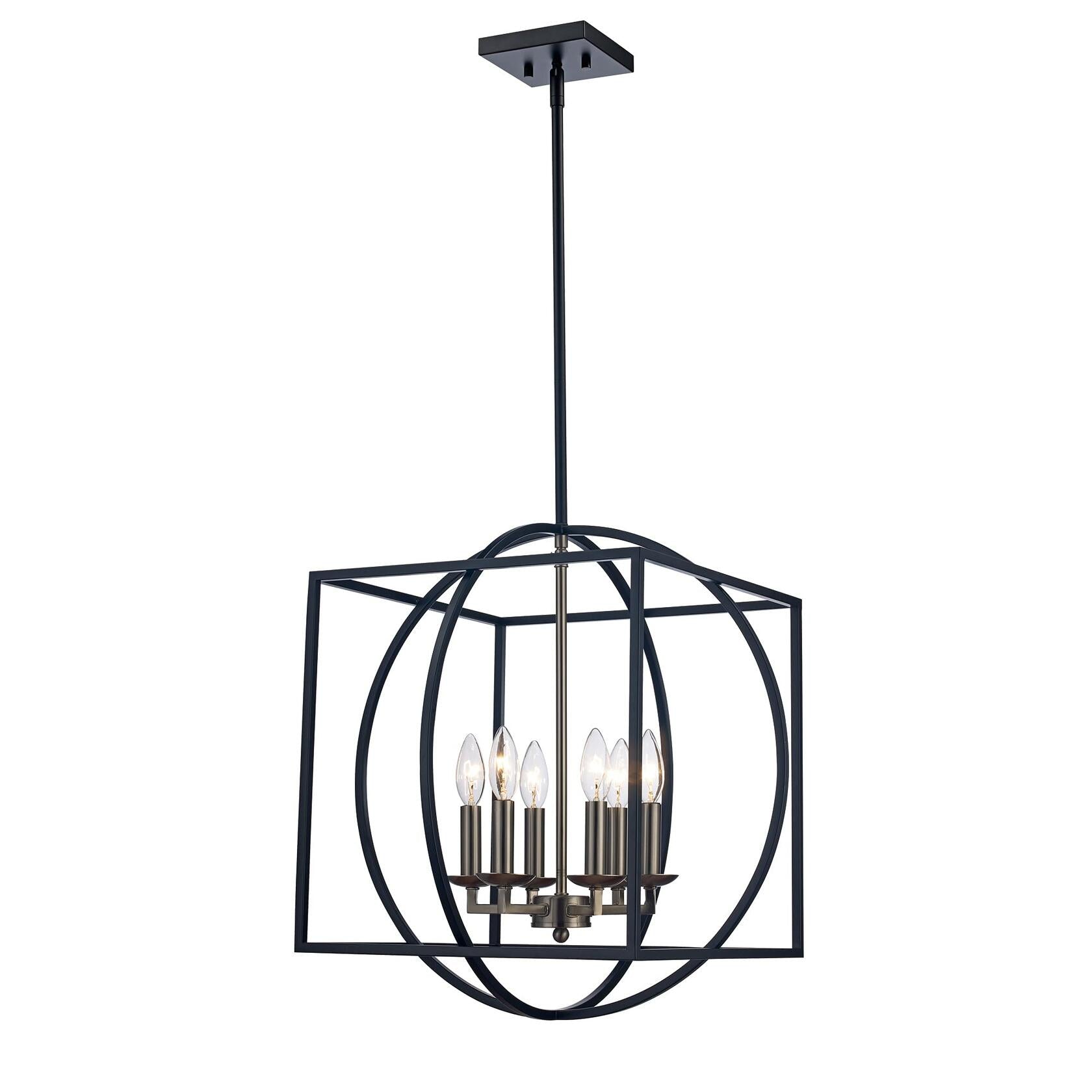Trans Globe Lighting 6Light Square Candle Chandelier Brushed Nickel Black 11186