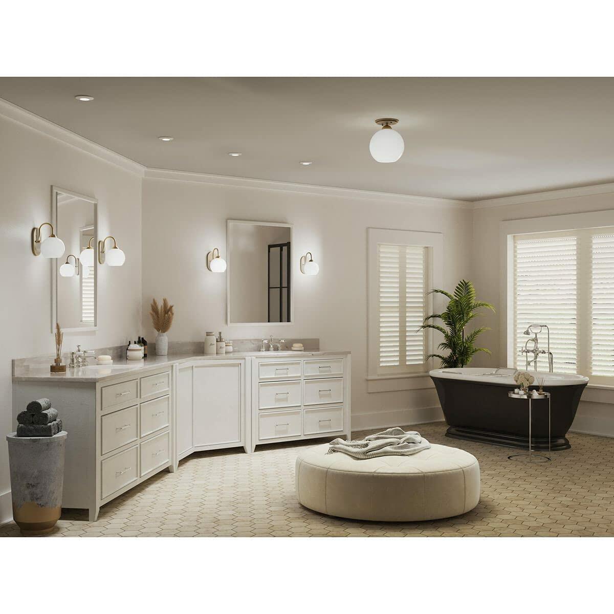 Progress Lighting Carisa Opal Glass Mid-Cen Bath Vanity Light Vintage Gold