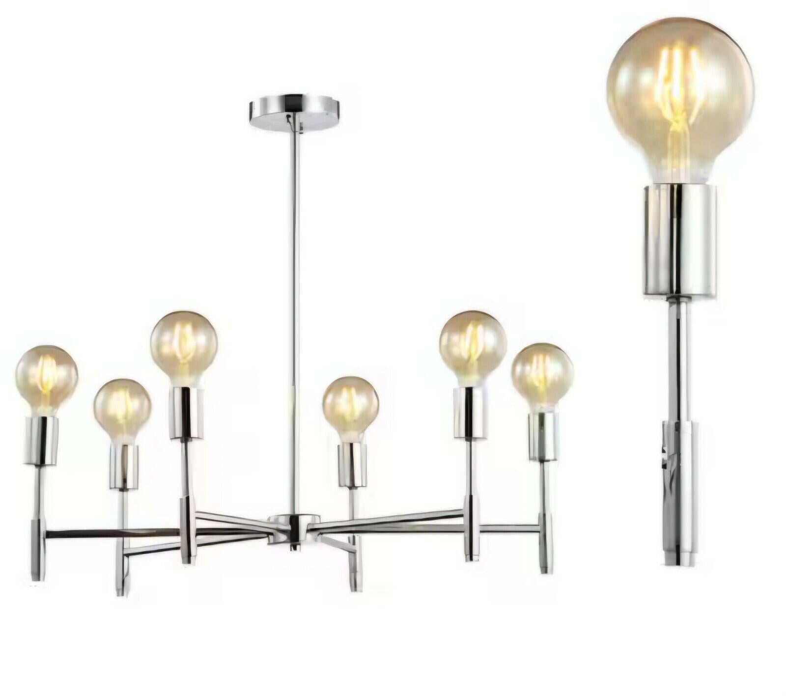 JONATHAN Y LED Chandelier 24" 6-Bulb Adjustable Height Dimmable Metal Chrome