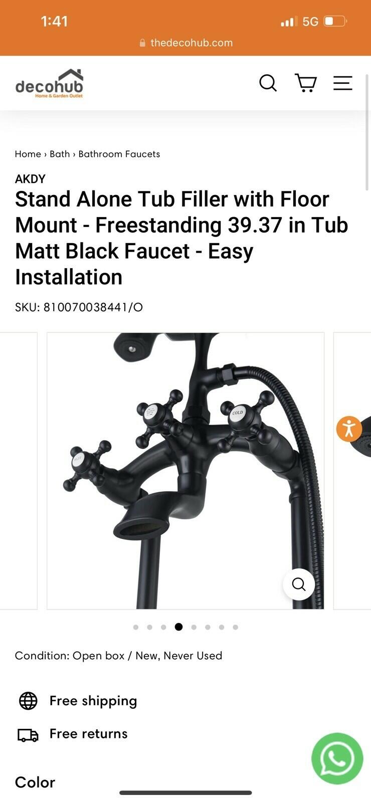 AKDY 39.37 in Tub Matt Black Faucet Stand Alone Tub Filler