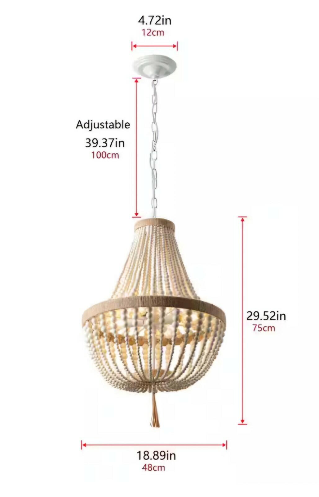 Hampton Bay Adelaide 4-Light Weathered White Wood Bead Chandelier New