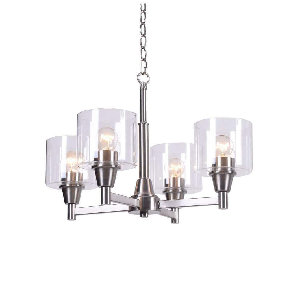 Hampton Bay Oron 4-Light Brushed Nickel Reversible Chandelier with Clear Glass