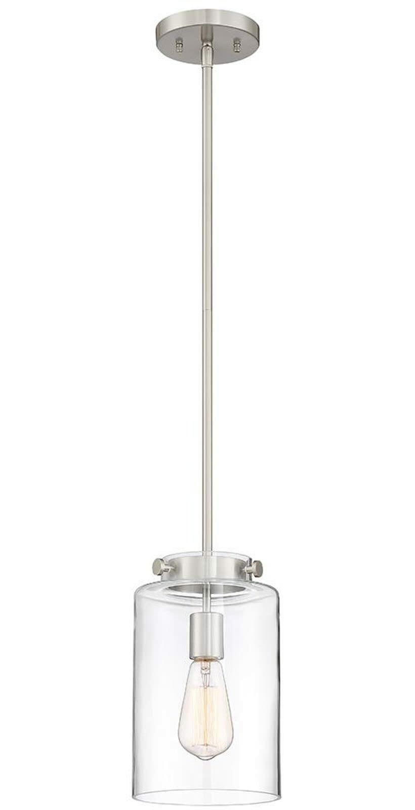 Mullins 6.75 in. 1-Light Brushed Nickel Mini Pendant with Clear Glass Shade