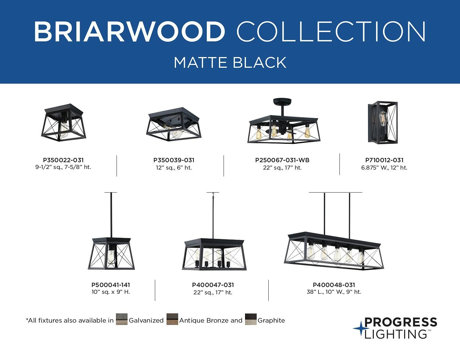 Progress Lighting P500041-031 Briarwood Pendants, Ceruse Black 9.00x10.00x10.00
