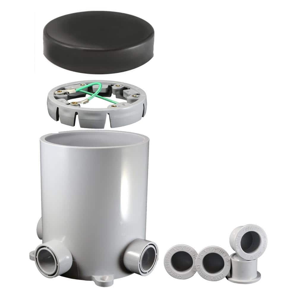 Round Floor Box for Concrete with Two .75-in. Outlets and Two .5-in. Outlets