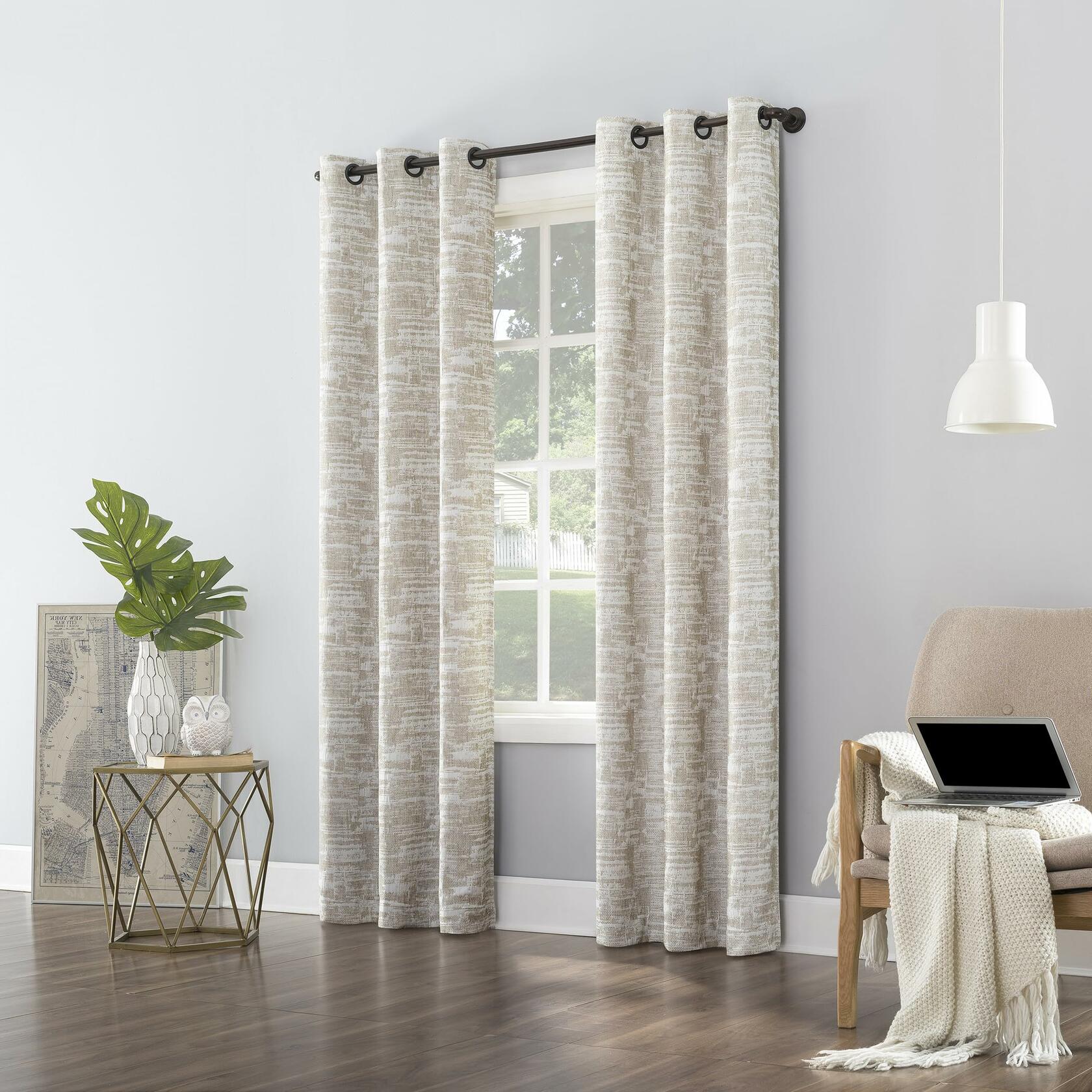 Sun Zero Parrish Distressed Grid Thermal Extreme Total Blackout Grommet Curtain Panel, 40" x 84", Stone