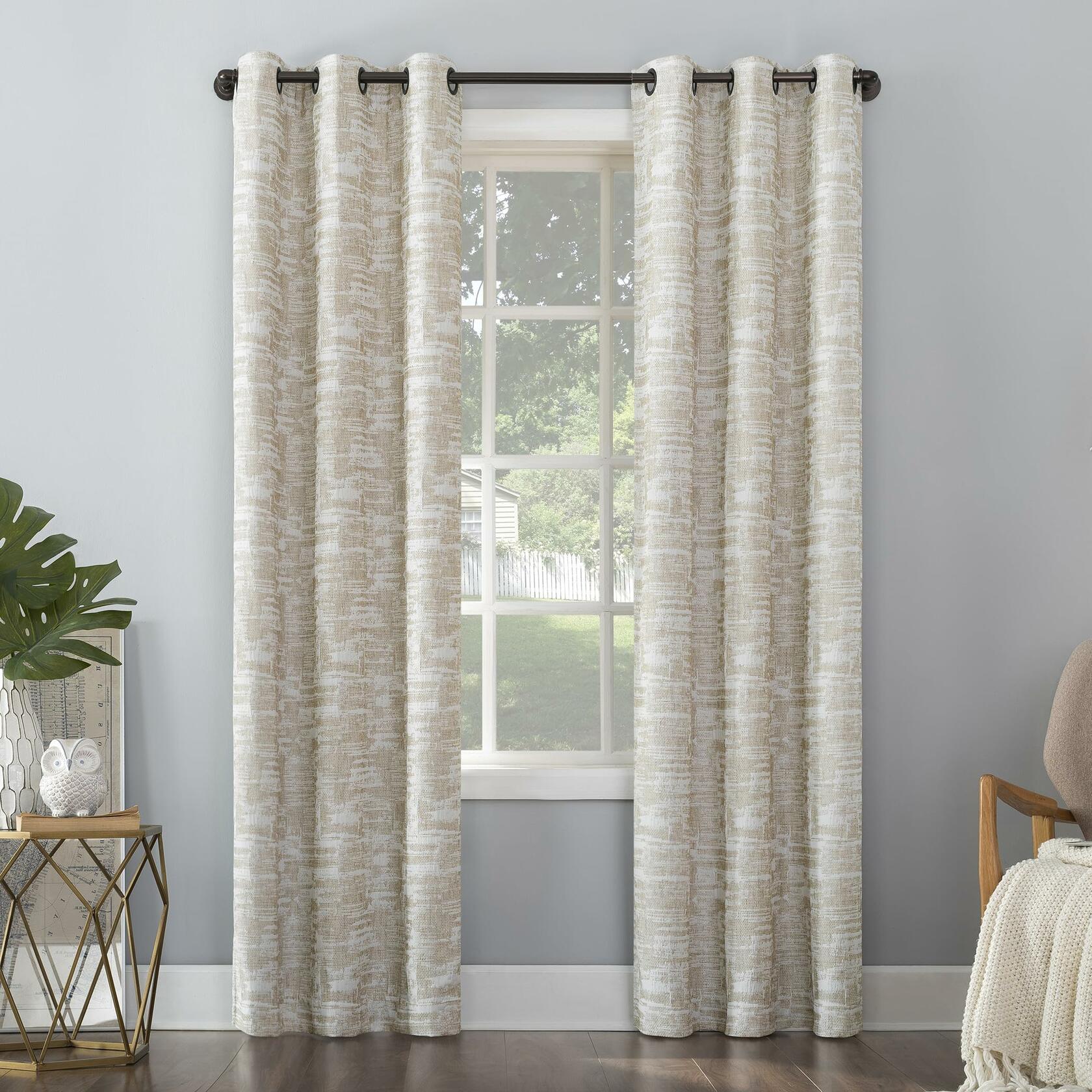 Sun Zero Parrish Distressed Grid Thermal Extreme Total Blackout Grommet Curtain Panel, 40" x 84", Stone