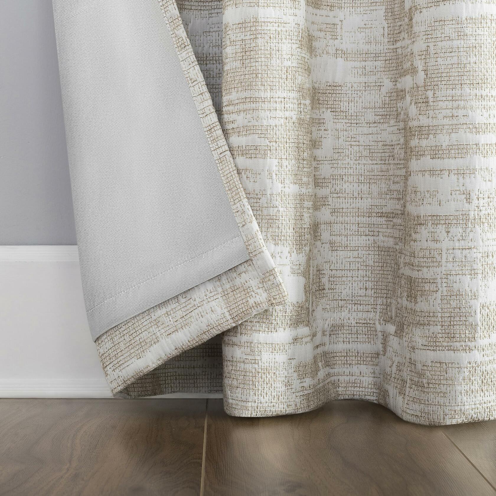 Sun Zero Parrish Distressed Grid Thermal Extreme Total Blackout Grommet Curtain Panel, 40" x 84", Stone