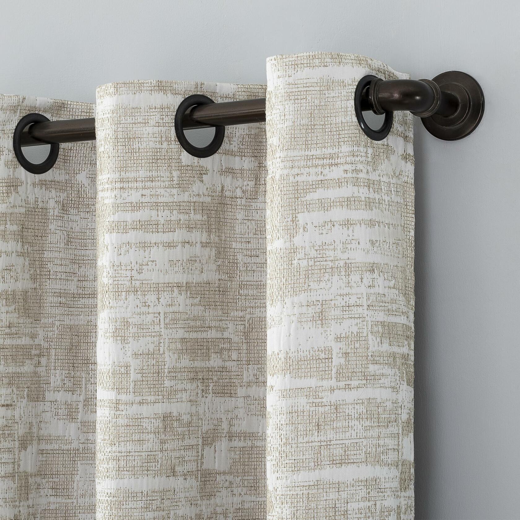Sun Zero Parrish Distressed Grid Thermal Extreme Total Blackout Grommet Curtain Panel, 40" x 84", Stone
