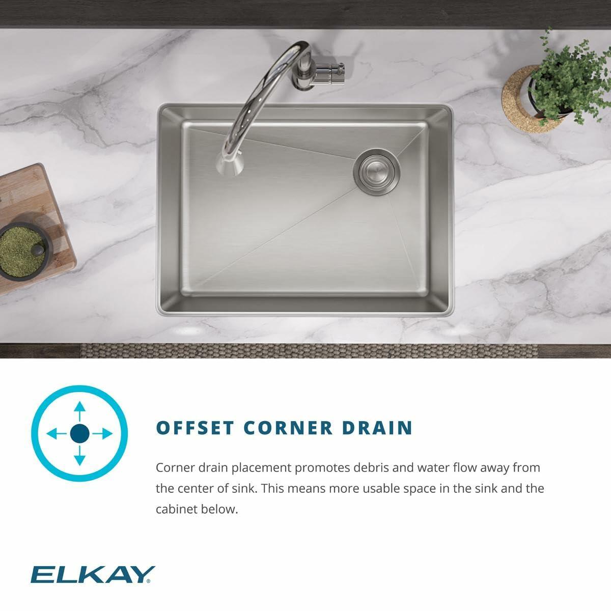 Elkay Crosstown 18 Gauge Workstation Stainless Steel 25-1/2" x 18-1/2" x 9" Single Bowl Undermount Sink & Faucet Kit