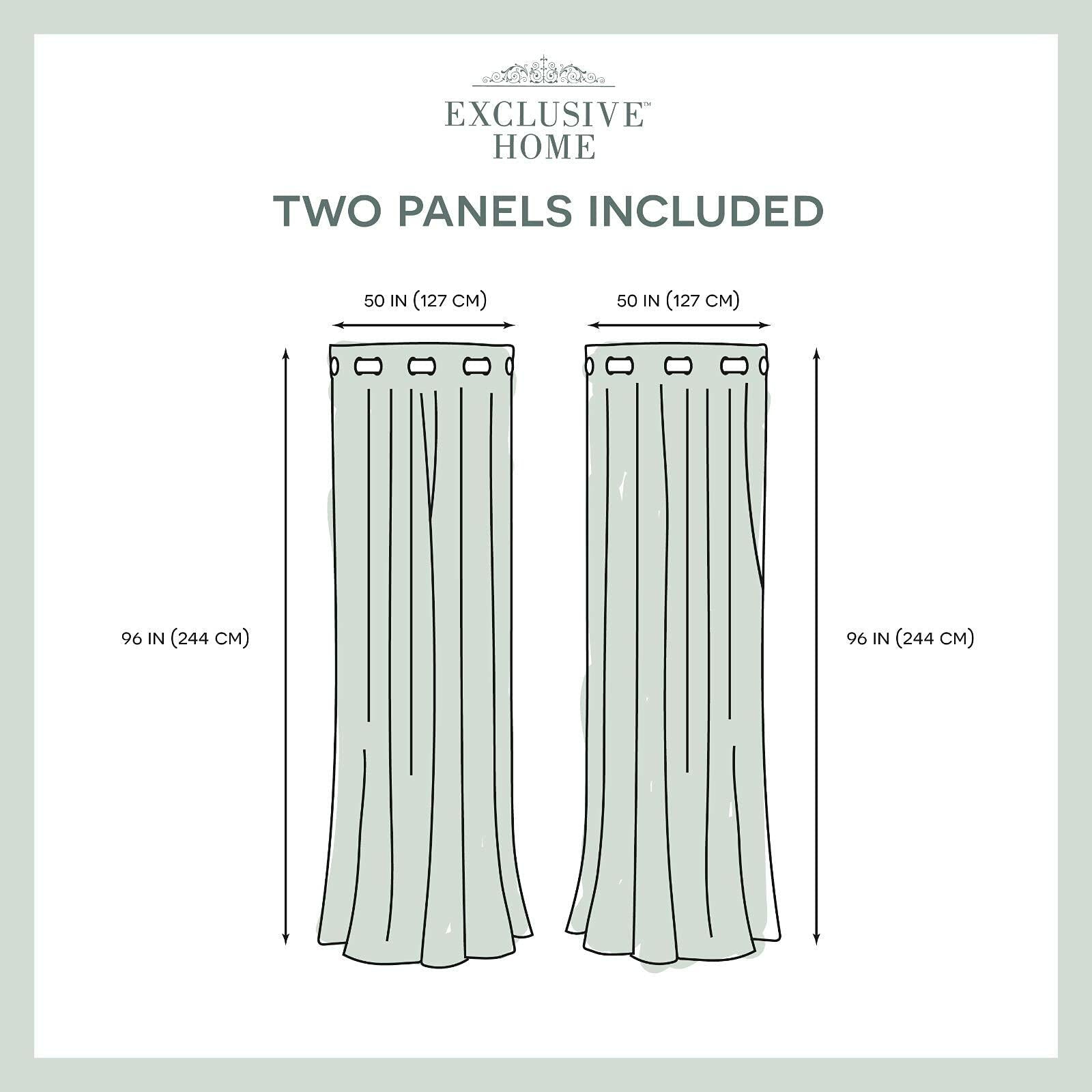 Exclusive Home Penny Sheer Embellished Stripe Grommet Top Curtain Panel Pair, 50"x96", Off-White