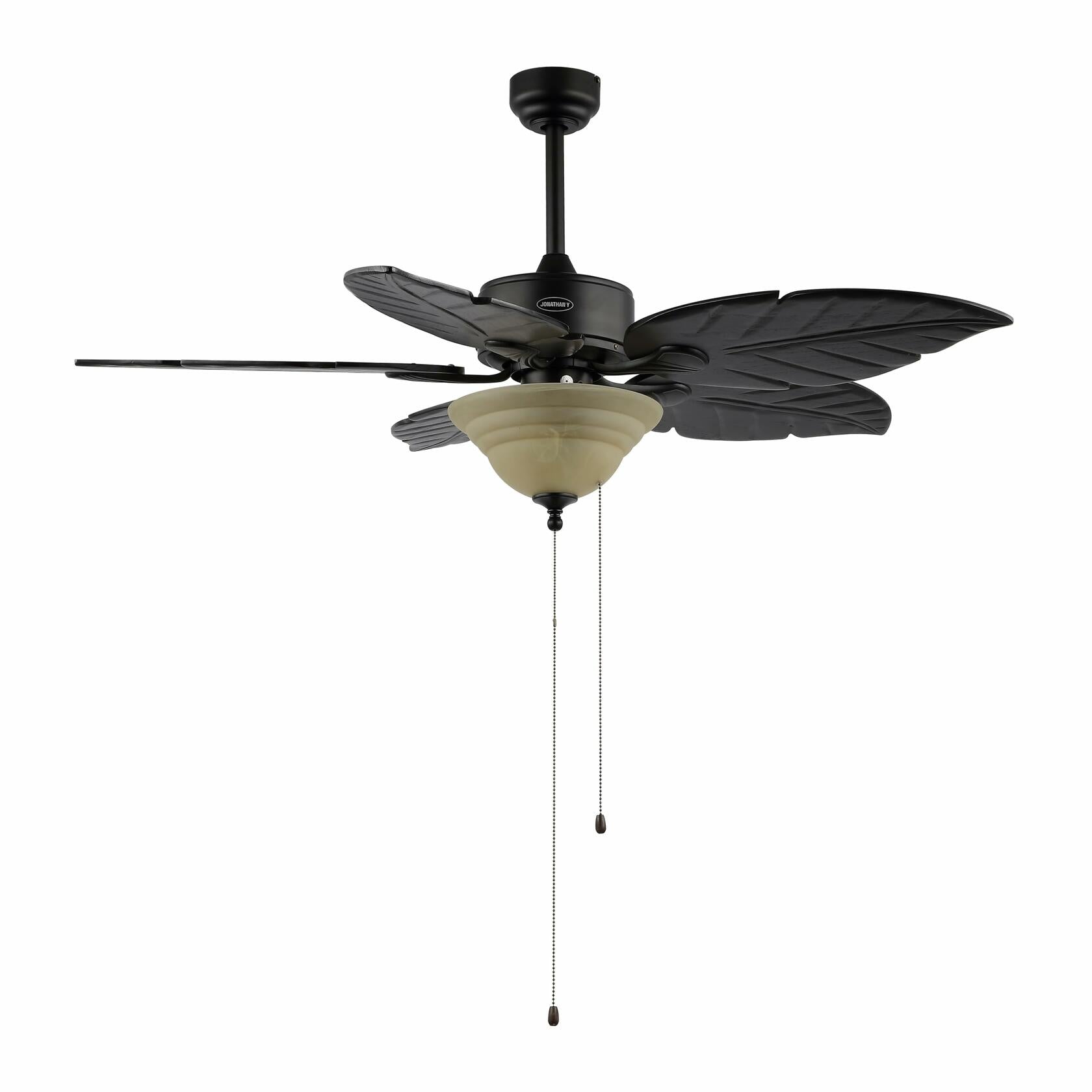 JONATHAN Y JYL9720A Poinciana 52" 3-Light Coastal Bohemian Iron/Wood Palm Leaf LED Ceiling Fan with Pull Chain Rustic, Eclectic, Transitional, Office, Living Room, Dining Room, Bedroom, Black