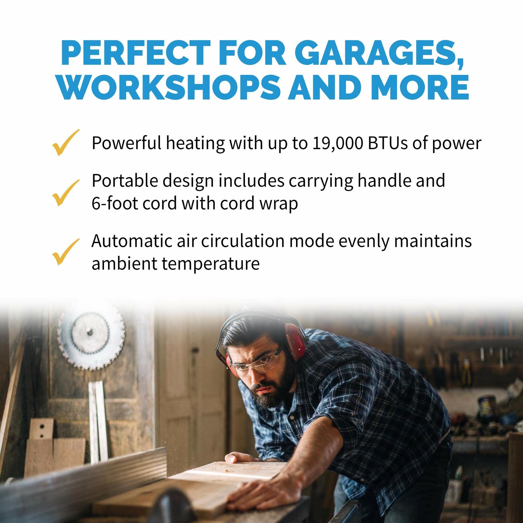 Newair 5600W Portable Electric Garage Heater - Heats Up to 600 sq. ft. with 6-Foot Cord Wrap and Carrying Handle, Space Heater Ideal for Garage, Bedroom, Dorm, and Office