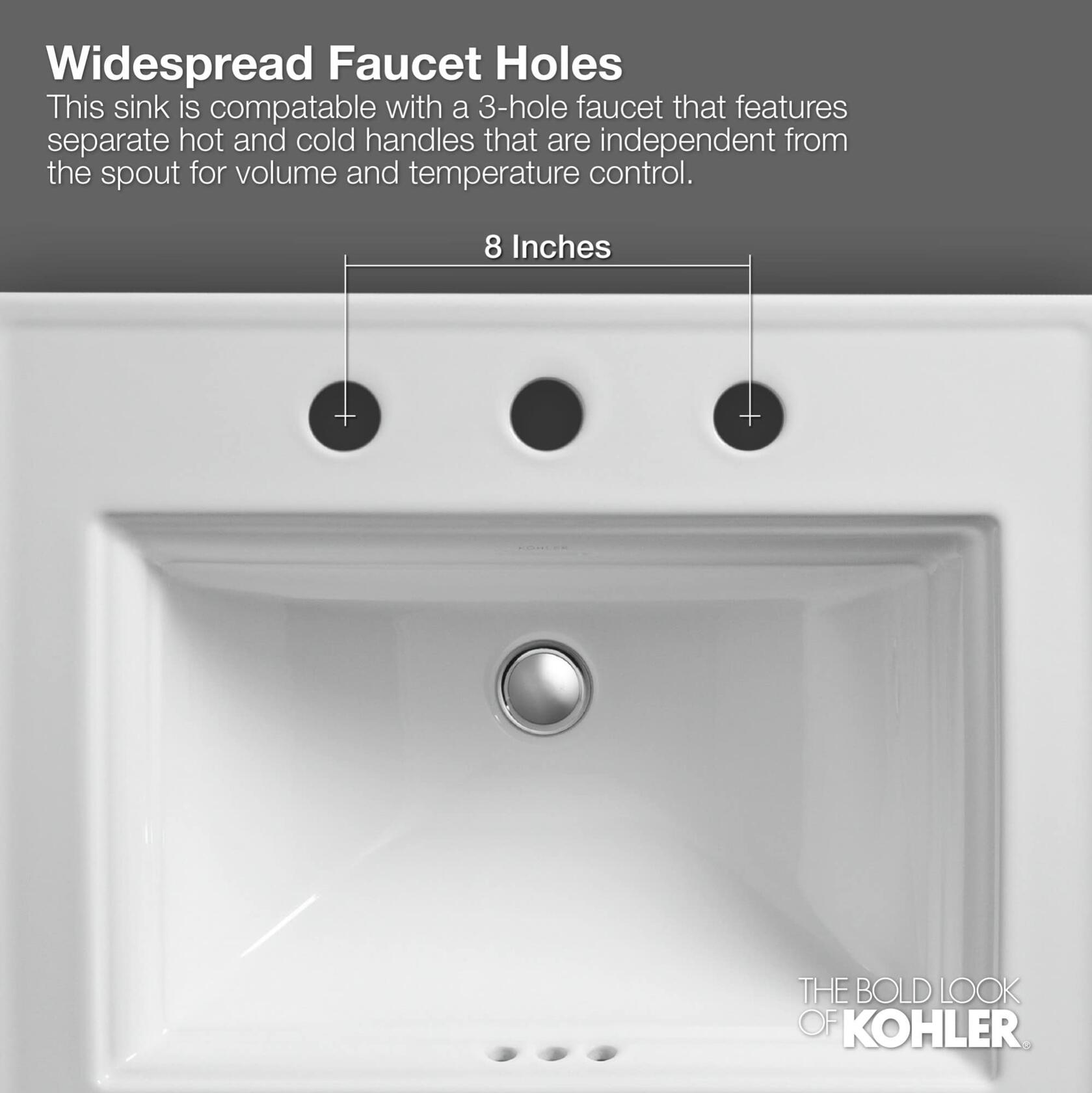 Kohler K-2337-8-95 Memoirs Rectangular DropIn Single Bowl Bathroom Sink Ice Grey