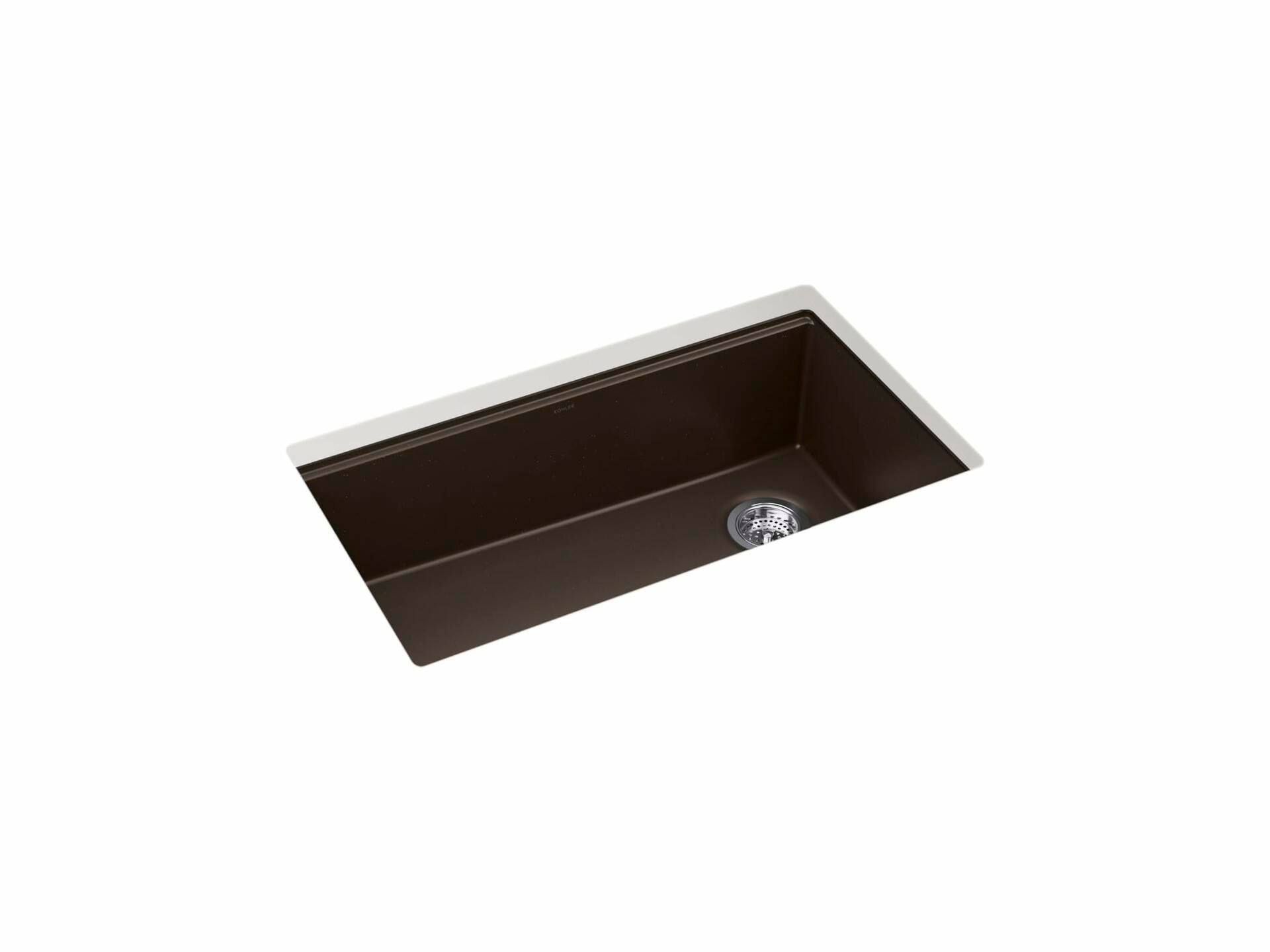 KOHLER Billings 32-1/2" Undermount Single-Bowl Workstation Kitchen Sink, Neoroc Composite, Deep Bowl, Matte Finish, Right Rear Drain, Fits 36" Cabinet, Matte Brown, K-33710-PC-CM2