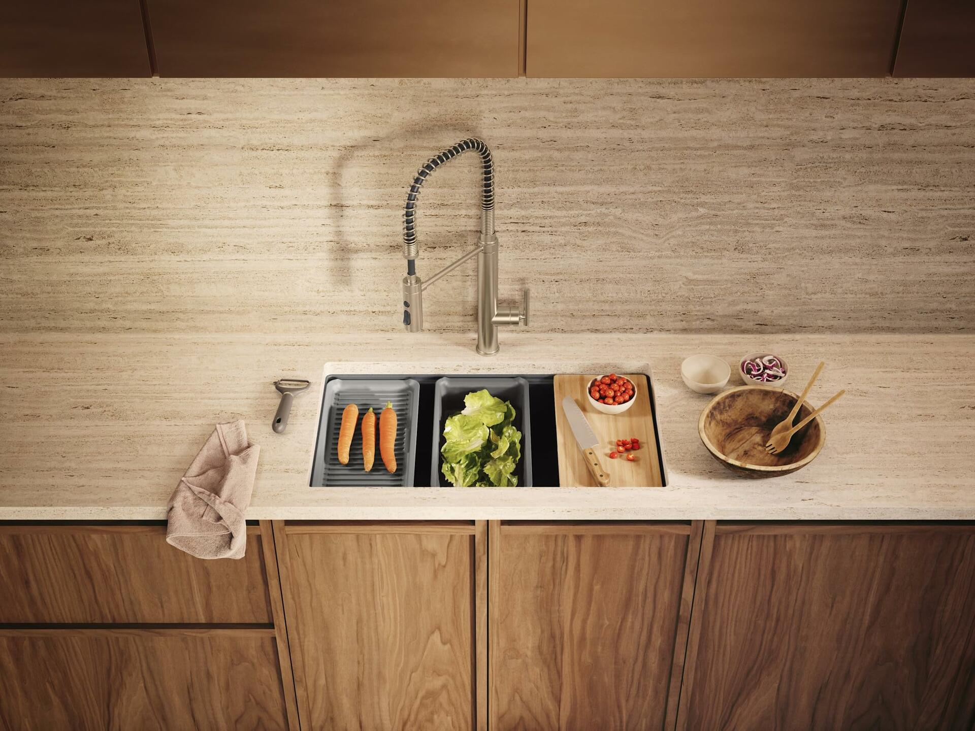 KOHLER Billings 32-1/2" Undermount Single-Bowl Workstation Kitchen Sink, Neoroc Composite, Deep Bowl, Matte Finish, Right Rear Drain, Fits 36" Cabinet, Matte Brown, K-33710-PC-CM2