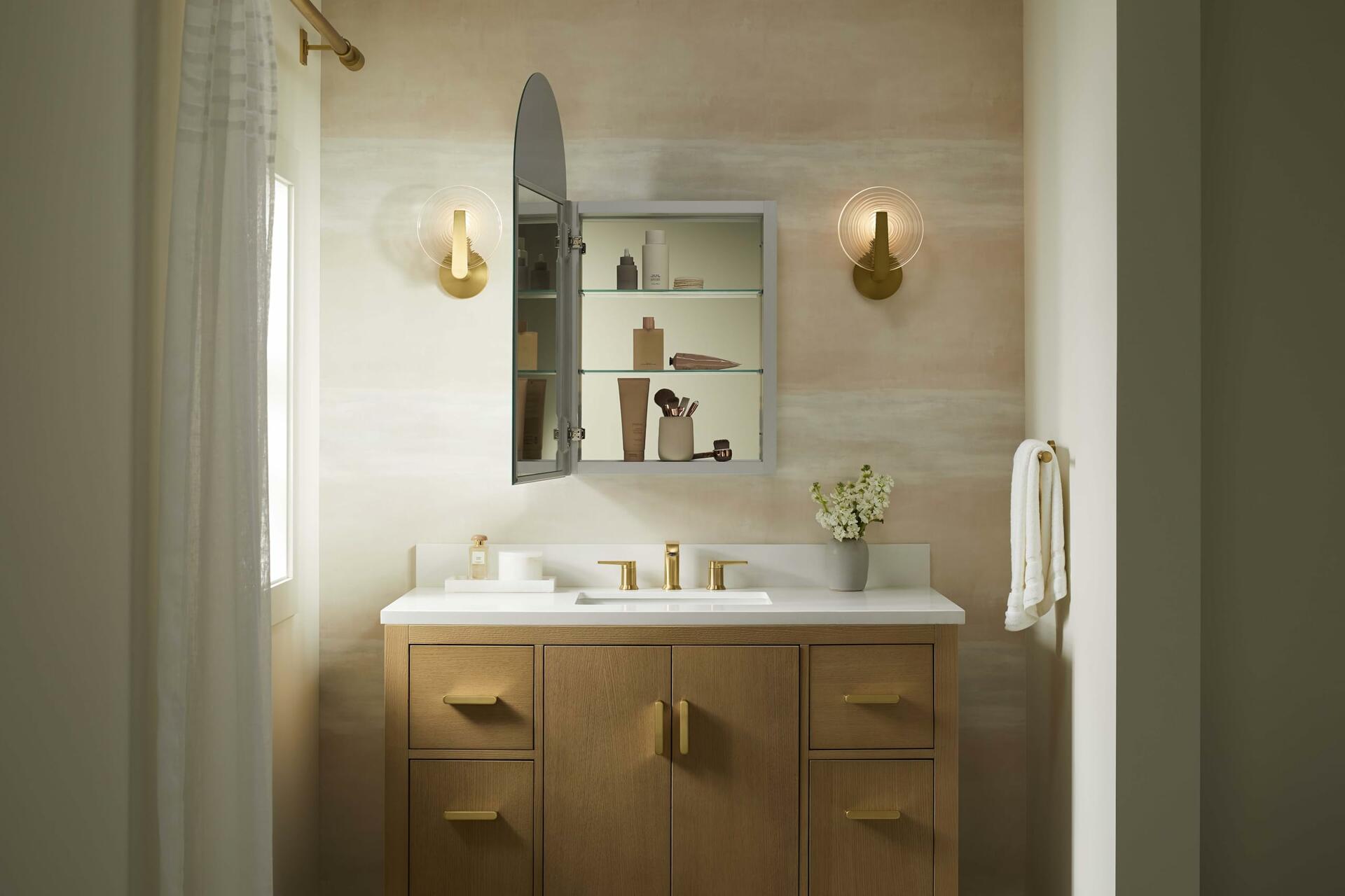 KOHLER Embark Medicine Cabinet, Deep Storage with Adjustable Shelves and Arch Mirrored Door, 20" x 36"