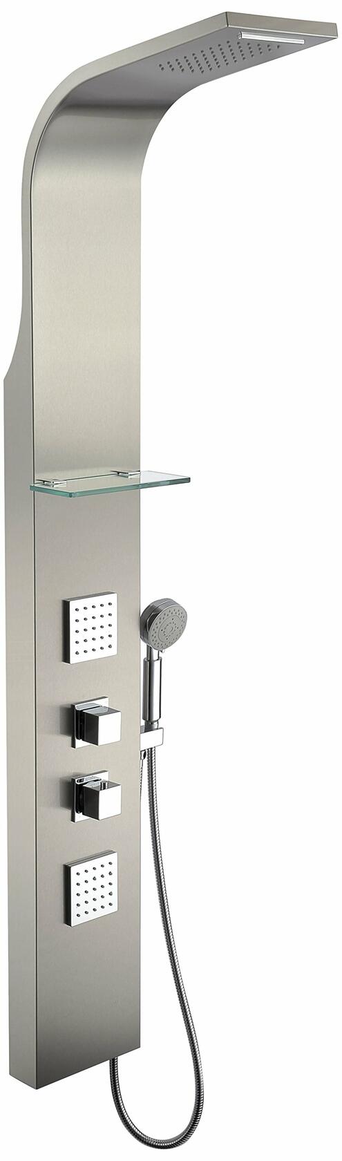 ANZZI Niagara 64" Body Massage 2-Jetted Shower Panel System with Heavy Rain Shower and Spray Wand in Brushed Nickel | Rainfall Waterfall Tower System with Handheld Shower | SP-AZ023