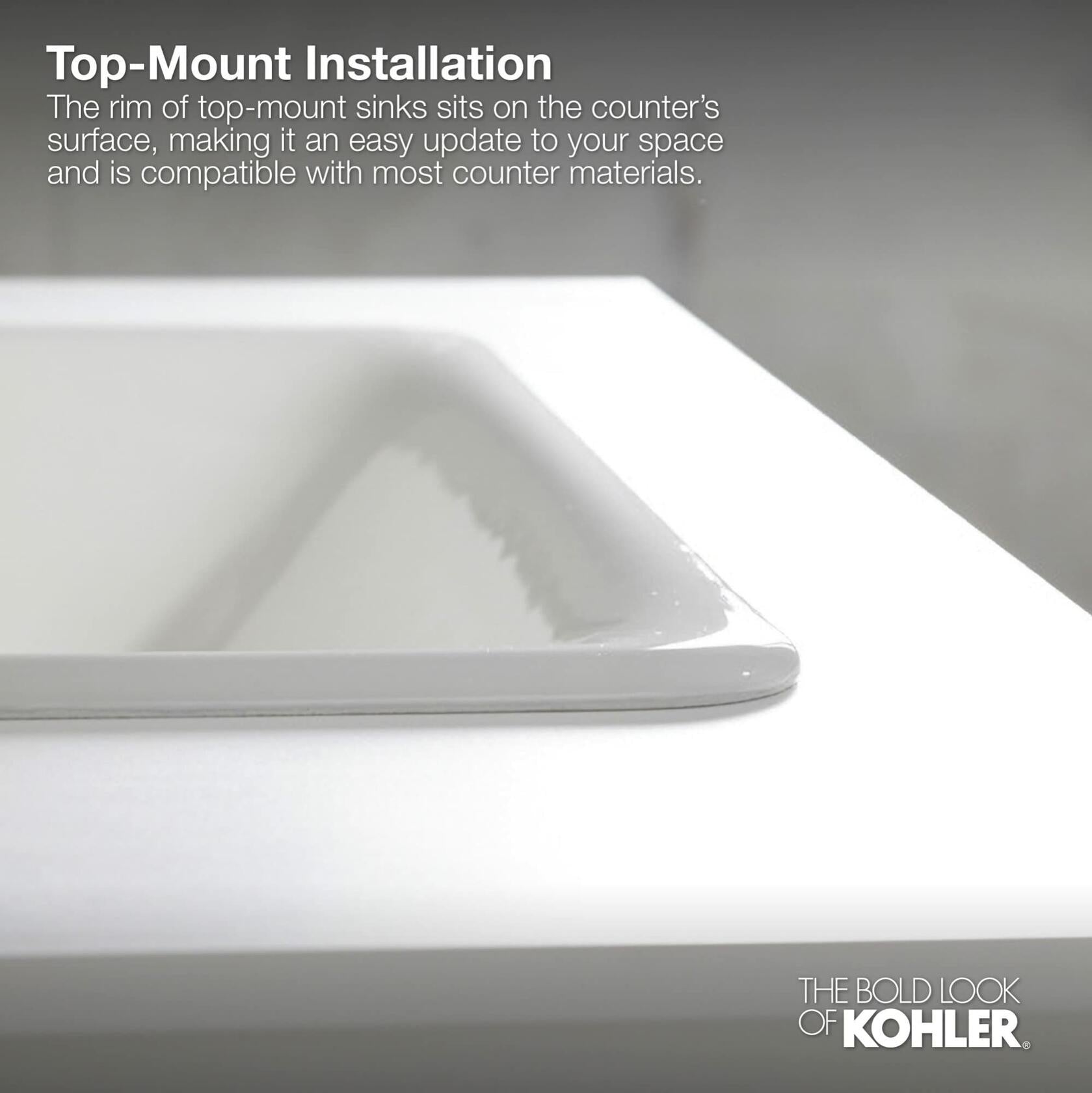 Kohler K-2337-8-95 Memoirs Rectangular DropIn Single Bowl Bathroom Sink Ice Grey