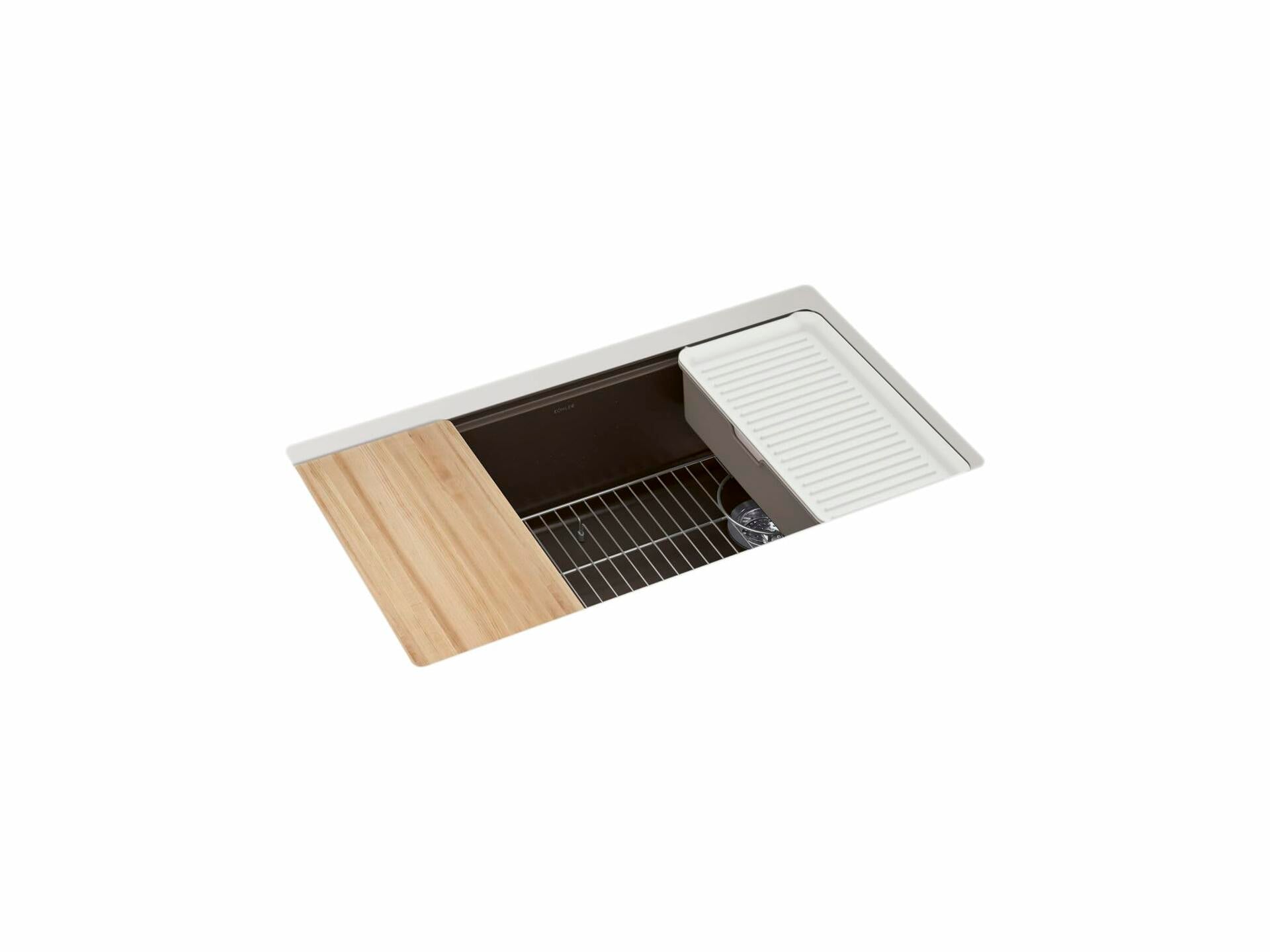 KOHLER Billings 32-1/2" Undermount Single-Bowl Workstation Kitchen Sink, Neoroc Composite, Deep Bowl, Matte Finish, Right Rear Drain, Fits 36" Cabinet, Matte Brown, K-33710-PC-CM2