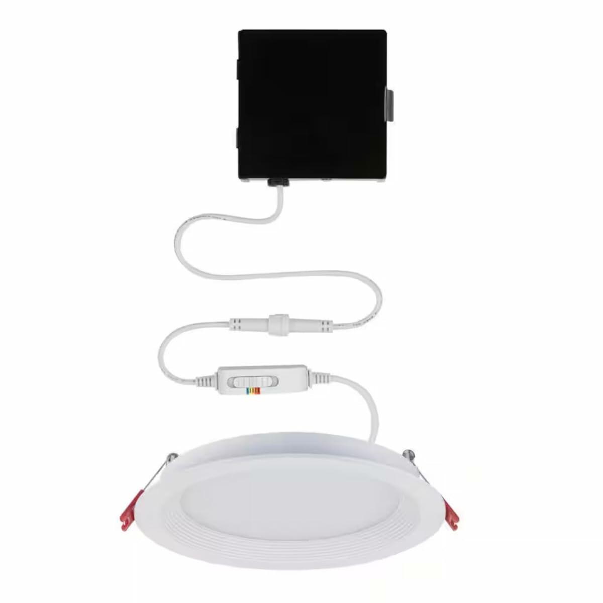 Commercial Electric Slim Baffle Integrated LED 6 in Round Adj Color Temp Canless Recessed Light for Kitchen Bath Living Rooms, White 91479
