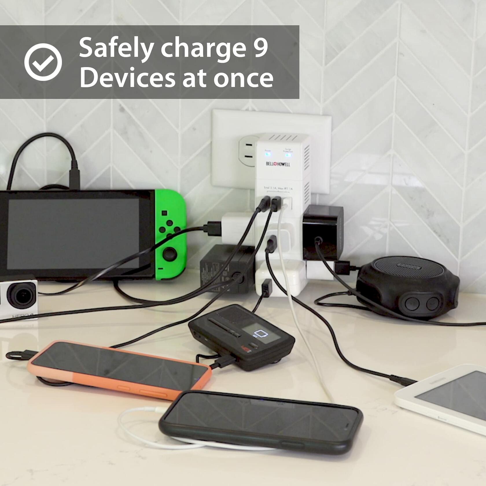 Swivel Power by Bell+Howell Power Strip w/Surge Protection Rapid, Swiveling Charging Station USB Outlet Extender – with 6 Electrical, 3 USB Port, 125VAC / 60Hz / 10A / 1250WMax, UL STD 498A