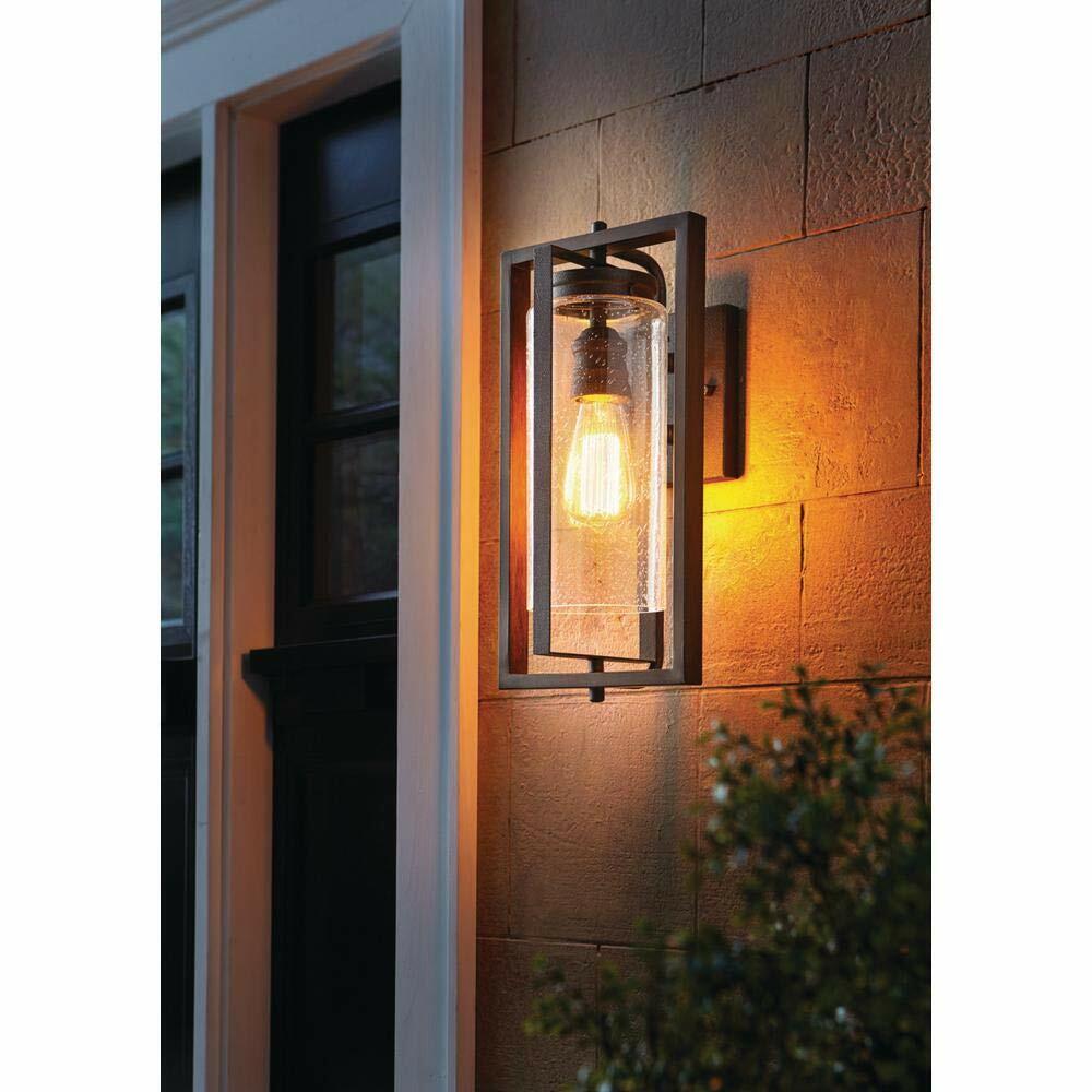 Palermo Grove 1-Light Gilded Iron Outdoor Wall Lantern with Walnut Wood Accents