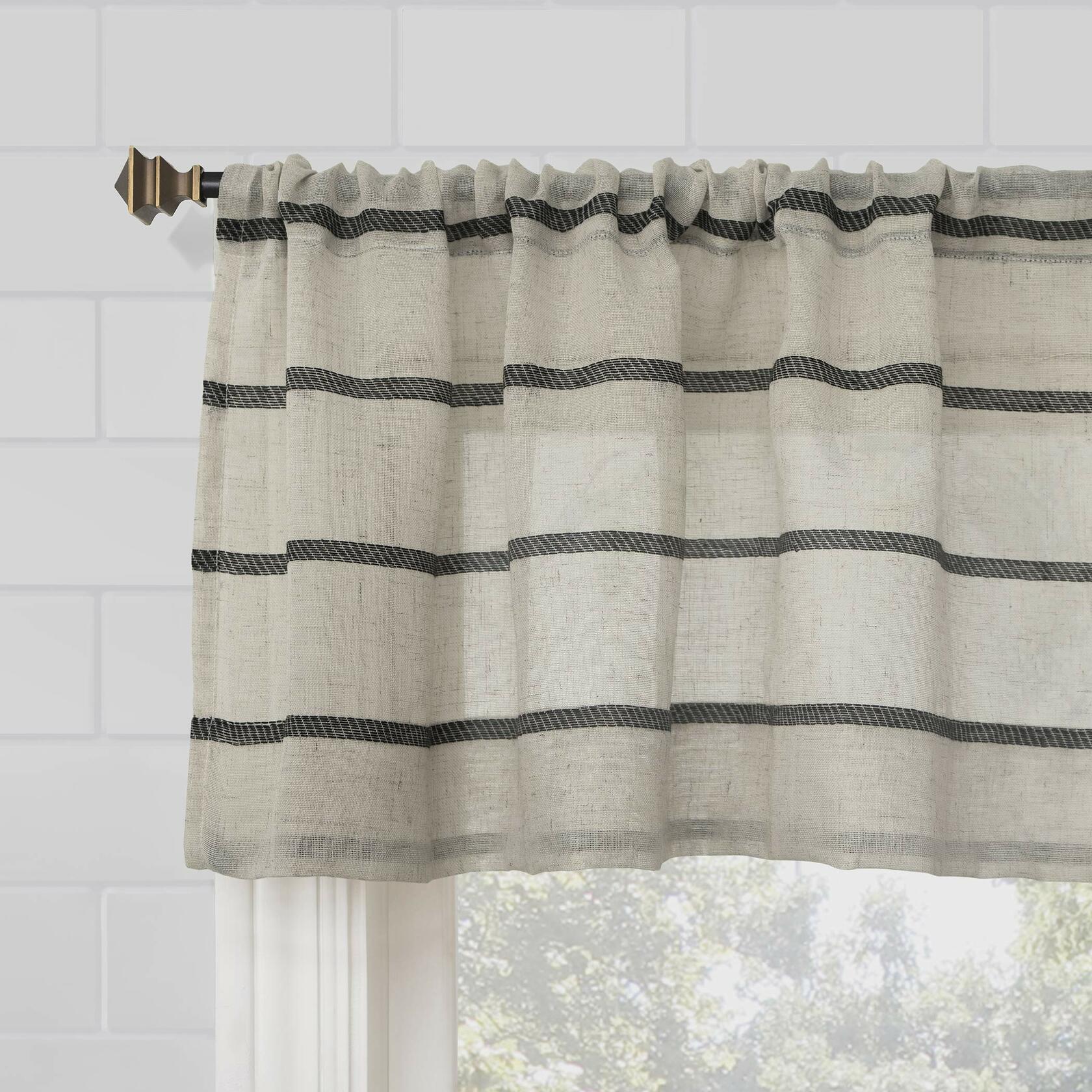 Clean Window Twill Stripe Anti-Dust Allergy/Pet Friendly Anti-Dust Sheer Cafe Valance, 52" x 14", White/Linen