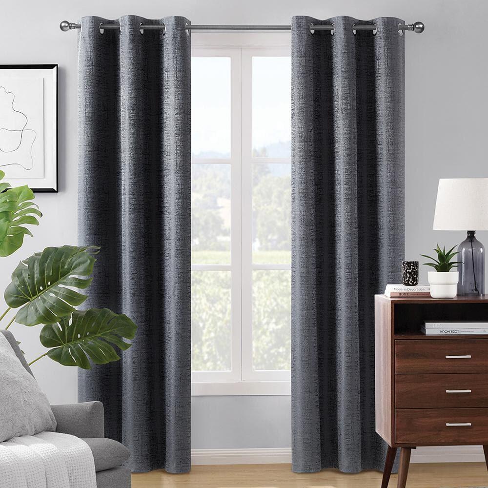 Paloma Black 38 in. W x 63 in. L Grommet 100% Blackout Curtain (Single Panel)